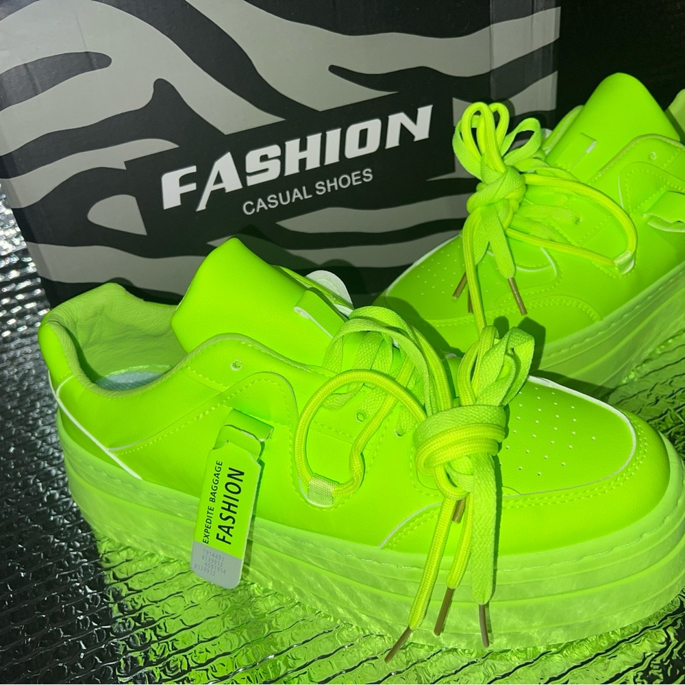 Vibrant Neon Green Women's Sneakers - Picture 5 of 6